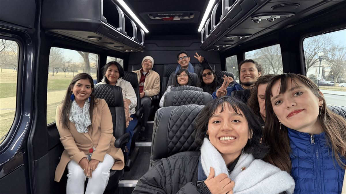 Exchange participants on the program bus in Washington D.C.