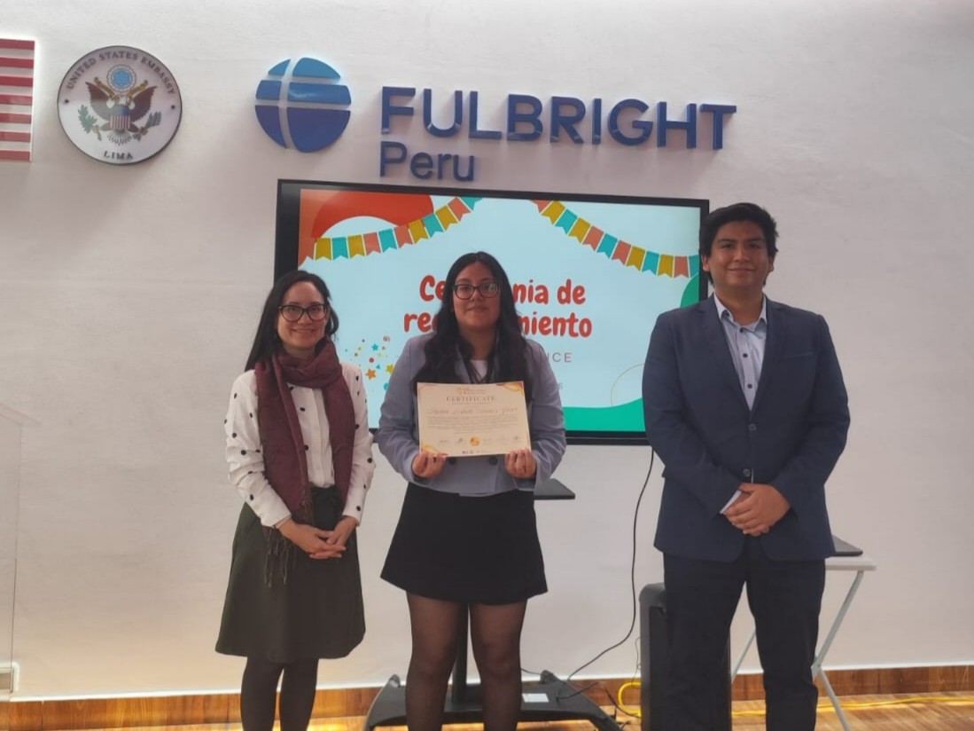 Participant at graduation ceremony, Fulbright Peru, Lima